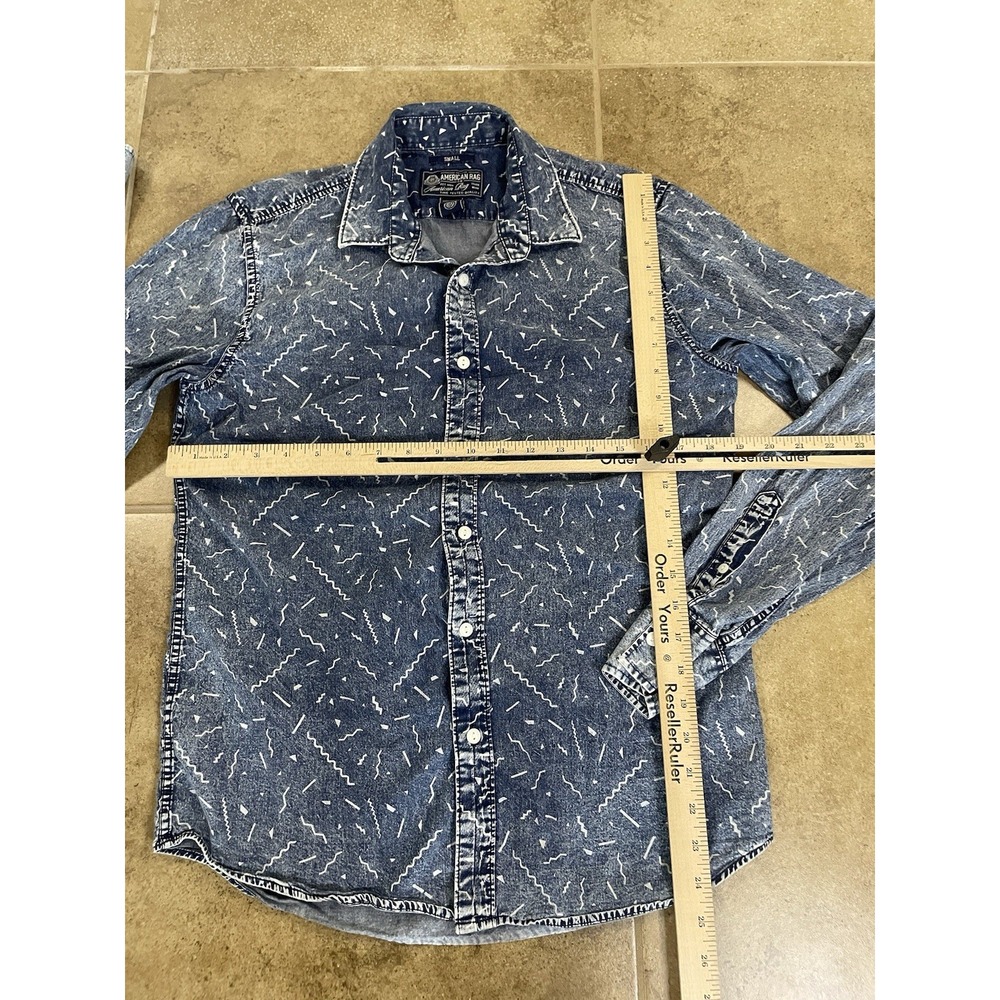 American Rag Mens Sz S Popular Denim Aztec Long Sleeve Shirt Blue Pattern Button - Picture 4 of 7